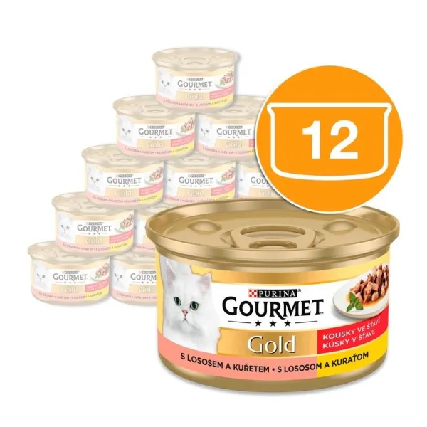 Gourmet Gold konzerva pre mačky losos, kura 12x85 g