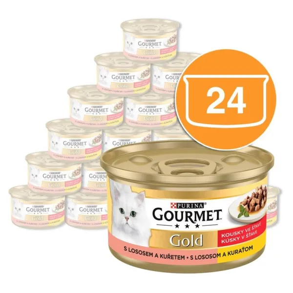 Gourmet Gold konzerva pre mačky losos, kura 24x85 g