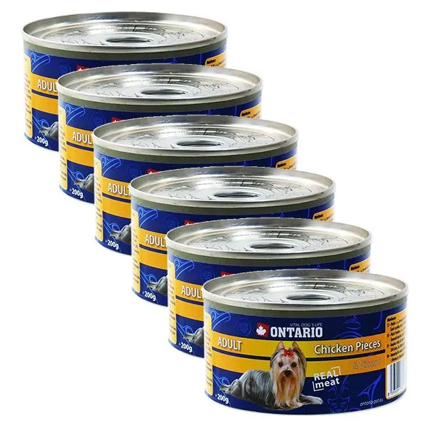Konzerva ONTARIO Adult pre psa, kuracie kúsky + žalúdky, 6 x 200g