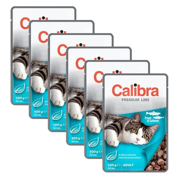 CALIBRA Cat Adult kúsky so pstruhom a lososom v omáčke 6 x 100 g