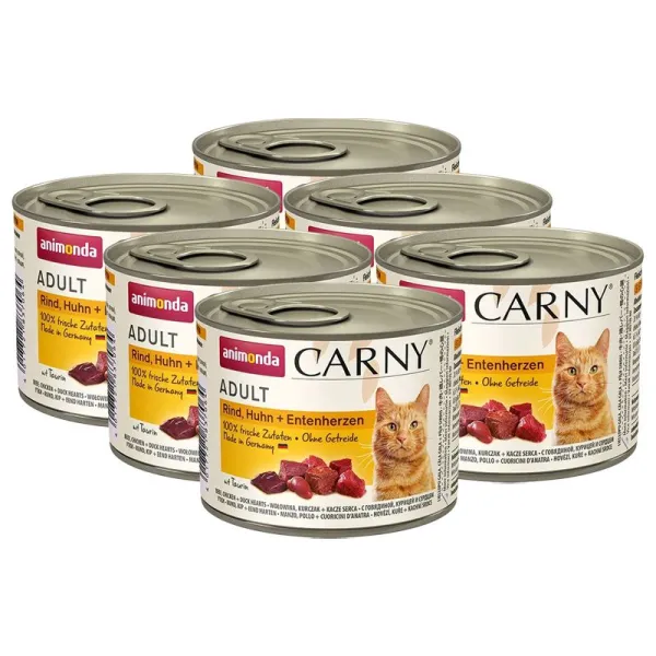 Animonda Carny Adult hovädzie, kuracie mäso + kačacie srdcia 6 x 200 g
