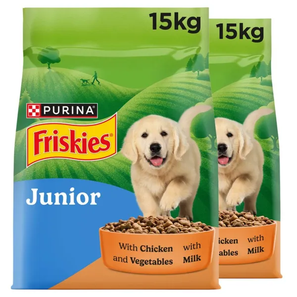 Friskies Junior granule pre šteniatka kura s mliekom, zelenina 2x15 kg