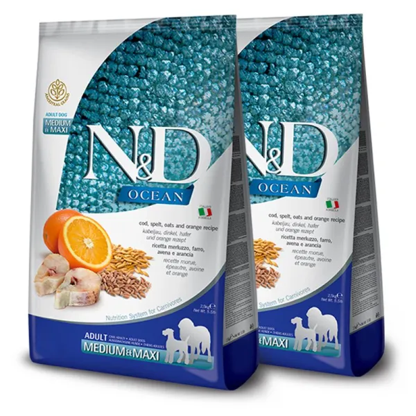 Farmina N&D dog OCEAN Adult Medium & Maxi Codfish and Orange 2 x 12 kg
