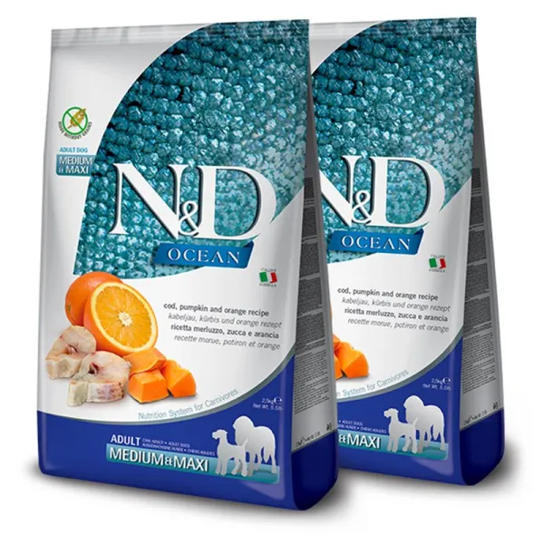 Farmina N&D dog OCEAN Adult Medium & Maxi Pumpkin, Codfish and Orange 2 x 12 kg