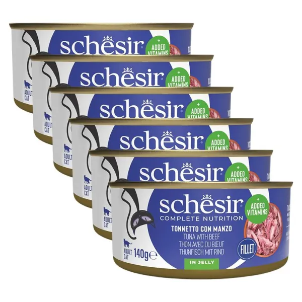 Schesir cat tuniak s hovädzím v želé 6 x 140 g