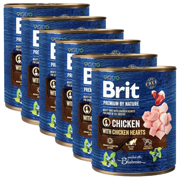 Konzerva Brit premium by Nature Chicken & Hearts 6 x 800 g