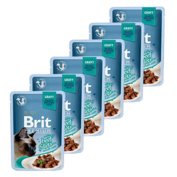 Kapsička BRIT Premium Cat Delicate Fillets in Gravy with Beef 6 x 85 g