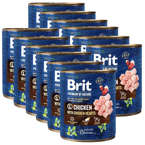 Konzerva Brit premium by Nature Chicken & Hearts 12 x 800 g
