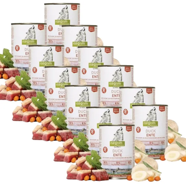 ISEGRIM Adult Prairie: Kačka s paštrnákom, rakytníkom a bylinkami 12 x 400 g