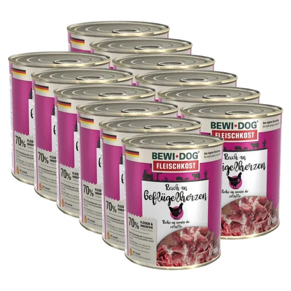 BEWI DOG konzerva – Hydinové srdcia, 12 x 800 g