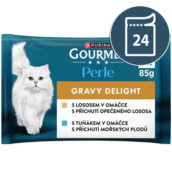 Gourmet Perle Gravy Delight kapsičky pre mačky losos, tuniak v omáčke 24x85 g