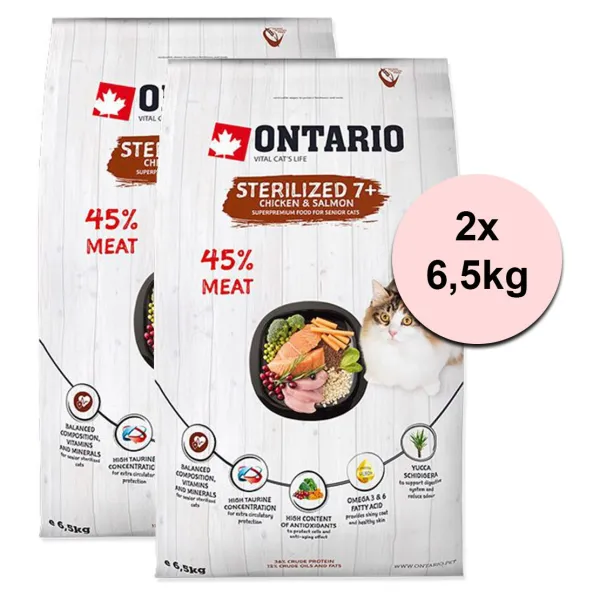 Ontario Cat Sterilised 7+, 2 x 6,5 kg