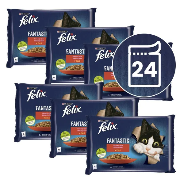Felix Fantastic kapsičky pre mačky hovädzie, kura v želé 24x85 g