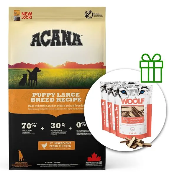 ACANA Puppy Large Breed Recipe 17 kg + 3x pamlsky ZADARMO