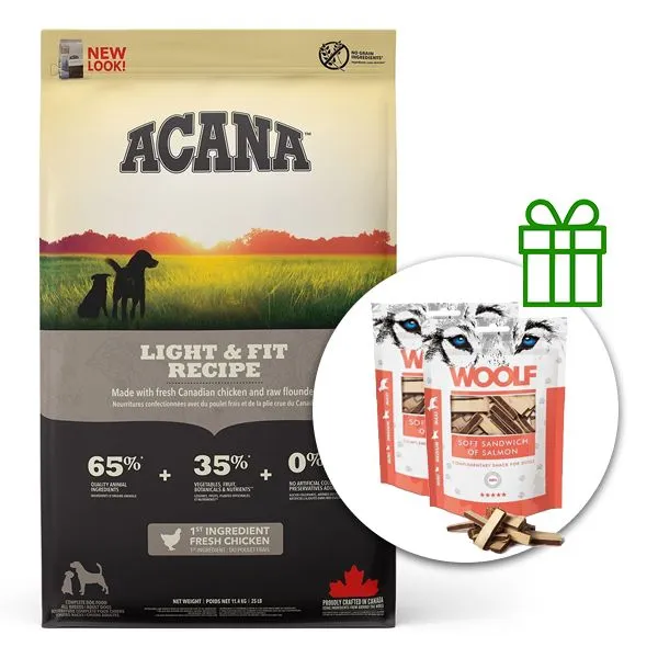Acana Light & Fit Recipe 11,4 kg + 2x pamlsky ZADARMO