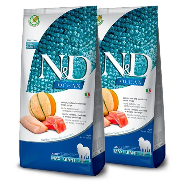 Farmina N&D dog OCEAN adult giant maxi, salmon, cod & cantaloupe melon 2 x 12 kg