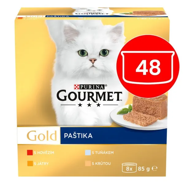 Gourmet Gold konzervy pre mačky tuniak, pečeň, morka, hovädzie paštéta 48x85 g