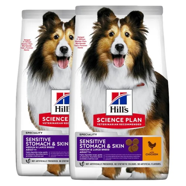 Hill's Science Plan Sensitive Stomach & Skin pre dospelých psov s kuracím 2 x 14 kg