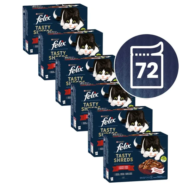 Felix Tasty Shreds kapsičky pre mačky hovädzie, kura, kačica, morka v šťave 72x80 g