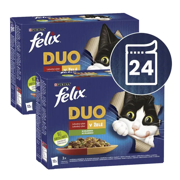 Felix Fantastic DUO kapsičky pre mačky hovädzie a hydina, jahňacie a kura, morka a kačica, bravčové a divina 24x85 g