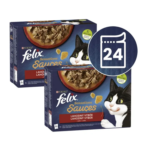 Felix Sensations Sauces kapsičky pre mačky hovädzie, jahňacie, morka, kačica v omáčke 24x85 g