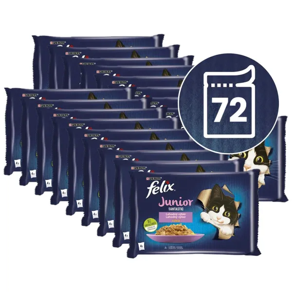 Felix Fantastic Junior kapsičky pre mačiatka kura, losos v želé 72x85 g