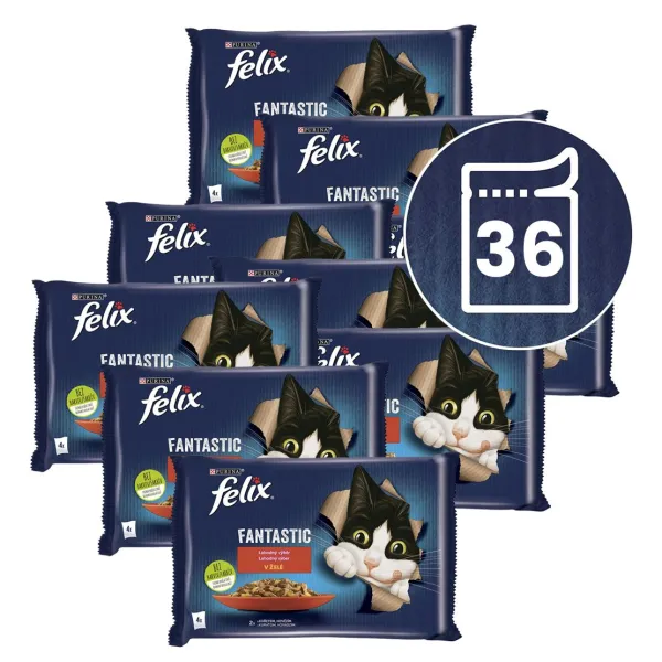 Felix Fantastic kapsičky pre mačky hovädzie, kura v želé 36x85 g