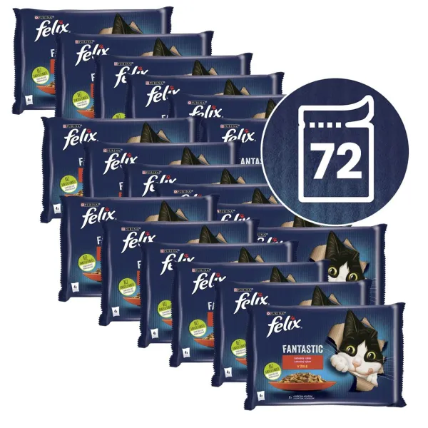 Felix Fantastic kapsičky pre mačky hovädzie, kura v želé 72x85 g