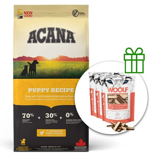 Acana Puppy Recipe 17 kg + 3x pamlsky ZADARMO