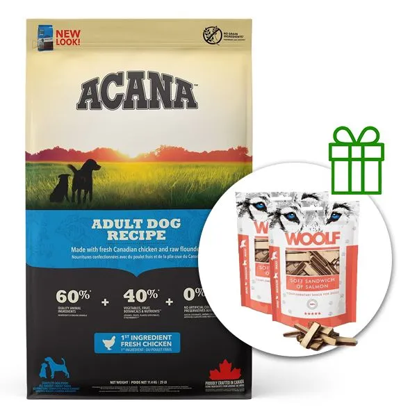 ACANA Adult Dog Recipe 11,4 kg + 2x pamlsky ZADARMO