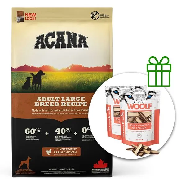 ACANA Adult Large Breed Recipe 11,4 kg + 2x pamlsky ZADARMO