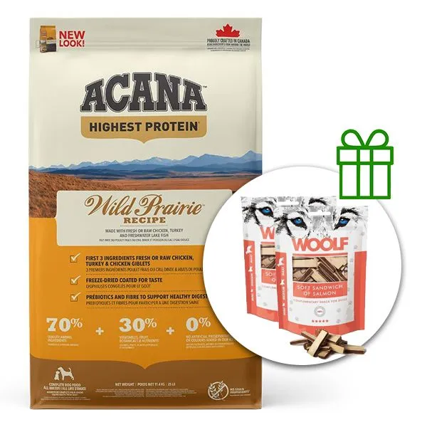 ACANA Wild Prairie Recipe 11,4 kg + 2x pamlsky ZADARMO