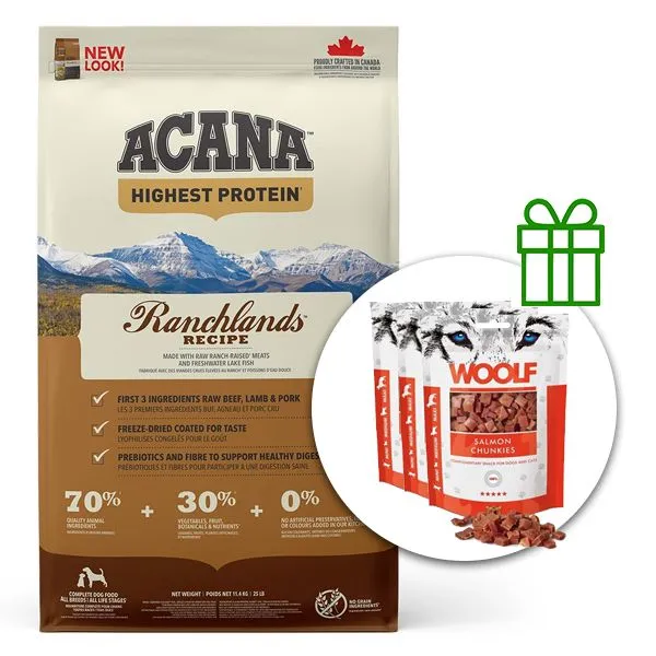 ACANA Ranchlands Recipe 11,4 kg + 3x pamlsky ZADARMO