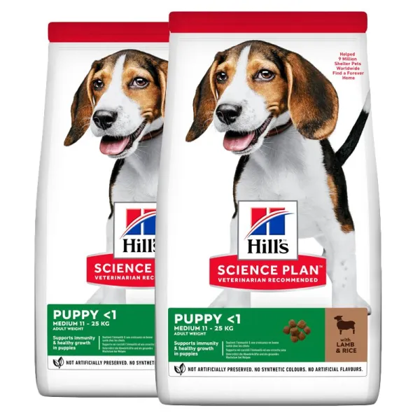 Hill's Science Plan granule pre šteňatá stredných plemien s jahňacím a ryžou 2 x 14 kg