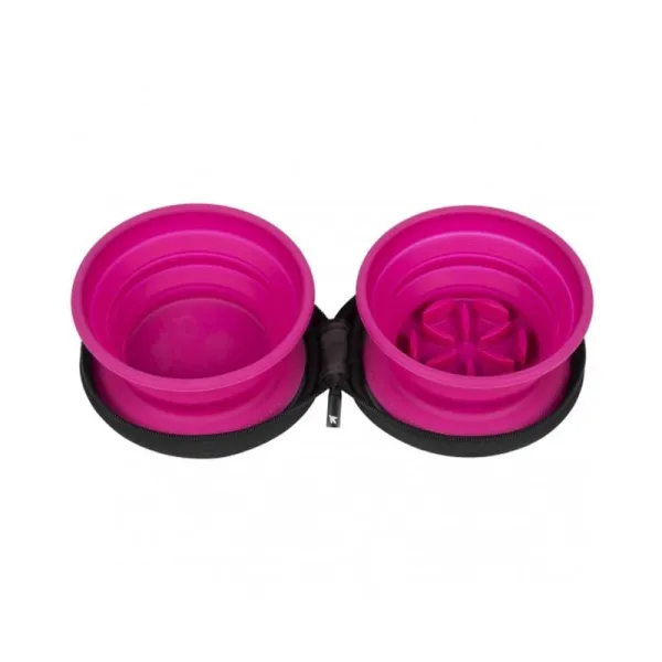 Cestovná dvojmiska Kiwi Walker SLOWFEEDER 2 x 350 ml ružová