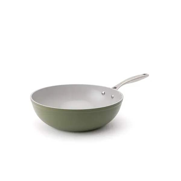 Elmich Nepriľnavá keramická panvica wok Zen Ø 28 cm – olivovozelená