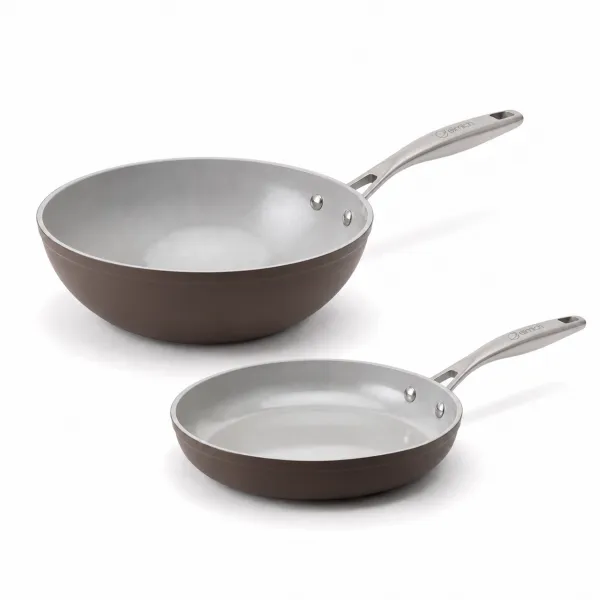 Elmich Základná súprava keramických panví Zen 2 ks - klasická + wok, hnedá