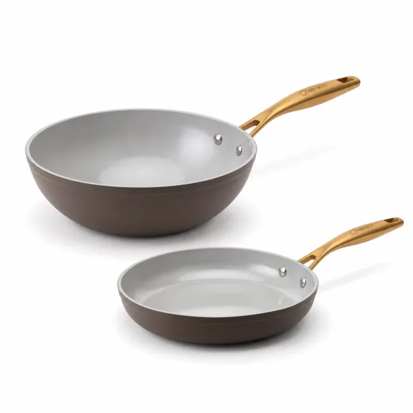 Elmich Základná súprava keramických panví Zen 2 ks - klasická + wok, hnedo-zlatá