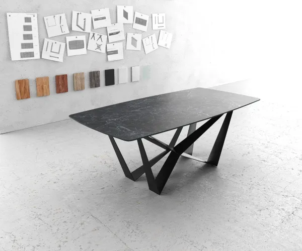 DELIFE Jedálenský stôl Edge oválny tvar 200x100 cm Laminam® keramika Nero Greco antracitová stredová podstava plochá oceľ čierna