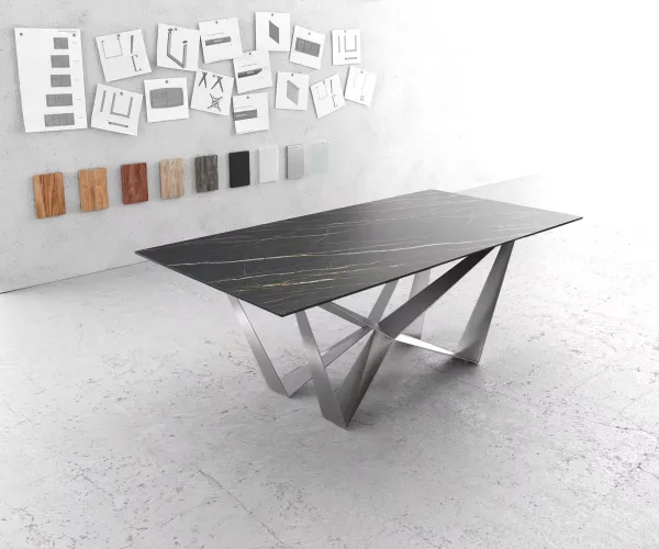 DELIFE Jedálenský stôl Edge 200x100 cm keramika Laminam®Noir Desir hnedá pavučina plochá oceľ nerezová oceľ