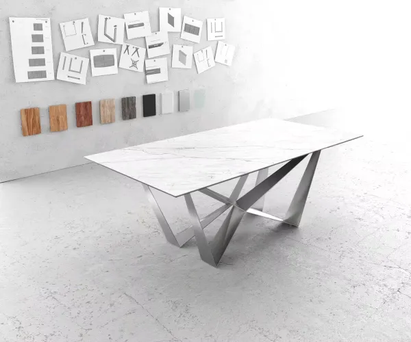 DELIFE Jedálenský stôl Edge 200x100 cm keramika Laminam® Statuarietto biela Spider plochá nerezová oceľ
