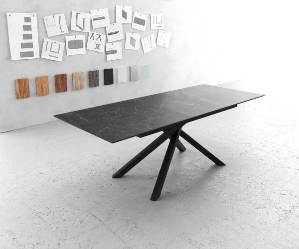 DELIFE Jedálenský stôl Edge 180-220x90 cm keramika Laminam®Nero Greco antracitová krížová podstava obdĺžnik čierny rozkladací