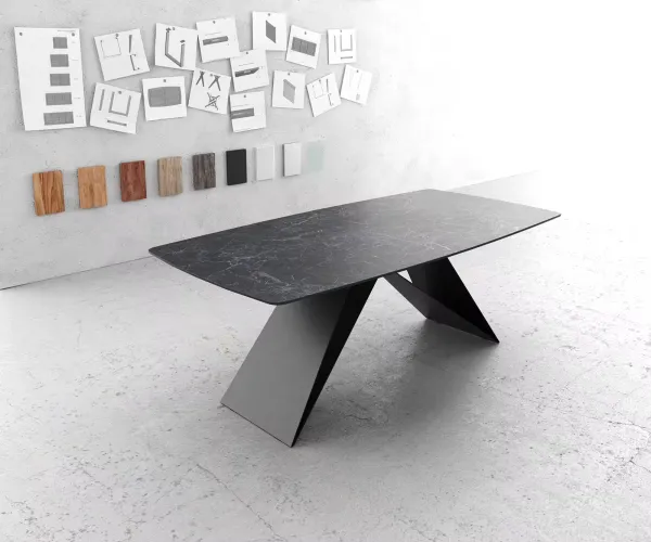 DELIFE Jedálenský stôl Edge oválny tvar 200x100 cm Laminam® keramika Nero Greco antracitová podstava v tvare V čierna