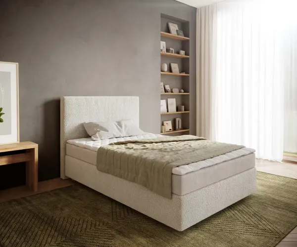 DELIFE Boxspring posteľ Dream-Well 120×200 cm bouclé krémovo biela s matracom a topperom