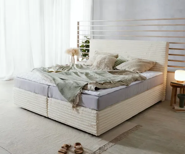 DELIFE Boxspring posteľ Dream-Well plyšový manšester béžová 180×200 cm vrecková pružinová matrac topper