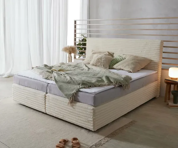 DELIFE Boxspring posteľ Dream-Well plyšový manšester béžová 180×200 cm bonellový matrac topper