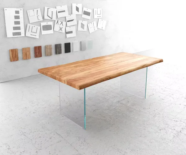 DELIFE Jedálenský stôl Edge 200x100 XL akácia prírodná sklo Live-Edge