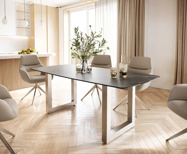 DELIFE Jedálenský stôl Edge oválny tvar 200x100 cm keramika Laminam® Noir Desir hnedá nerezová oceľ široký
