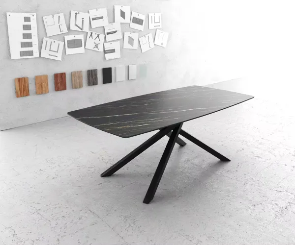 DELIFE Jedálenský stôl Edge zaoblený tvar 200x100 cm Laminam® keramika Noir Desir hnedá stredová podstava krížová čierna