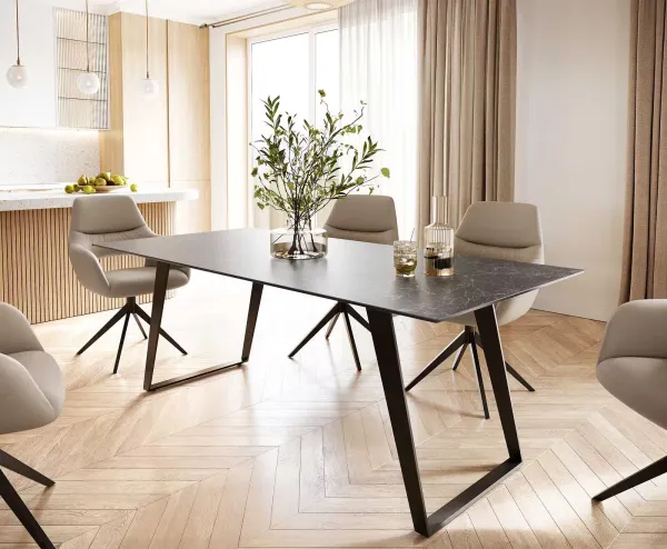 DELIFE Jedálenský stôl Edge 200x100 keramika Laminam® Nero Greco antracitová kov šikmý čierna
